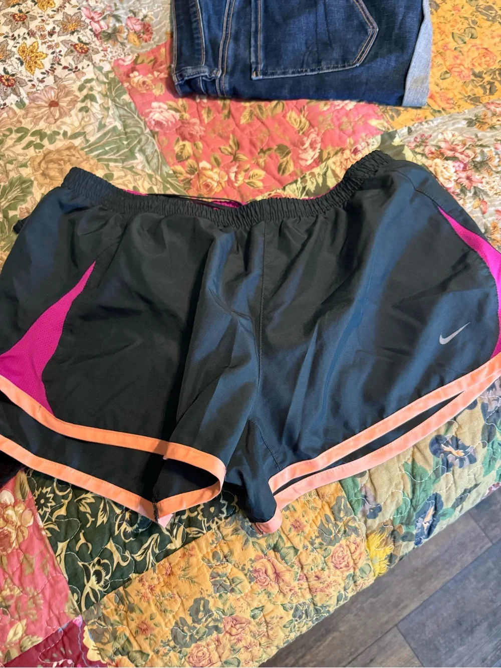 Nike Black Athletic Shorts with Pink and Peach Trim